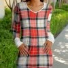 Lily | Red & Black Plaid Button-Sleeve V-Neck Tunic - Plus