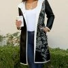 Lily | Black & White Floral Button-Up Hooded Sherpa Jacket - Women