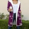 Lily | Purple & White Snowflakes Button-Up Hooded Sherpa Jacket - Plus