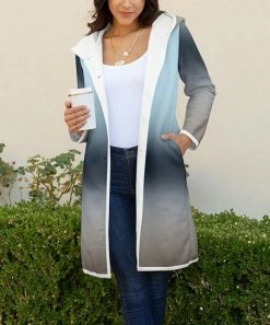 Lily | Gray & Aqua Ombré Hooded Sherpa Overcoat - Plus