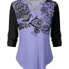 Lily | Lavender & Black Floral Curved-Hem Notch Neck Tunic - Women