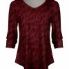 Lily | Red & Mauve Foliage Curved-Hem V-Neck Tunic - Women & Plus
