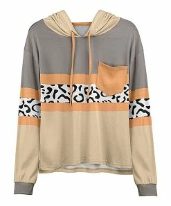 Lily | Orange & Beige Leopard Stripe Chest-Pocket Hoodie - Plus