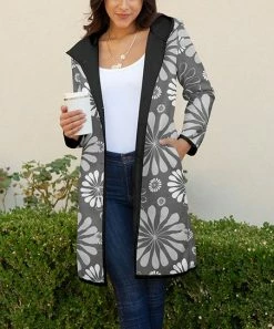 Lily | Gray & Black Floral Hooded Sherpa Overcoat - Plus