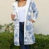 Lily | Blue & White Floral Hooded Sherpa Overcoat - Plus