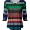 Lily | Green & Pink Stripe Curved-Hem V-Neck Tunic - Women