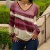 Lily | Mauve & Cream Abstract Stripe Long-Sleeve V-Neck Tunic - Plus