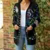 Lily | Black & Blue Floral Pocket Longline Snap Cardigan - Women & Plus