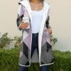 Lily | Lavender & Gray Geometric Pocket Sherpa Hooded Button-Up Jacket - Women & Plus
