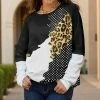 Lily | Black & White Leopard Dot Color Block Long-Sleeve Crewneck Tunic - Women