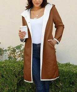 Lily | Light Brown Pocket Hooded Fleece Jacket - Women & Plus