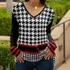 Lily | Black & Red Houndstooth Stripe Long-Sleeve V-Neck Tunic - Women