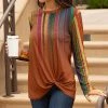 Lily | Rust & Magenta Abstract Stripe Twist-Hem Long-Sleeve Tunic - Plus