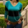 Lily | Aqua & Brown Geometric Ombré Long-Sleeve V-Neck Tunic - Women & Plus