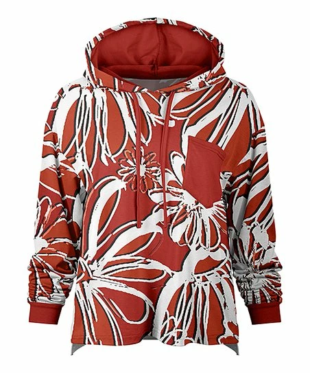 Lily | Red & White Floral Hoodie - Women 1 Lily | Red & White Floral Hoodie - Women