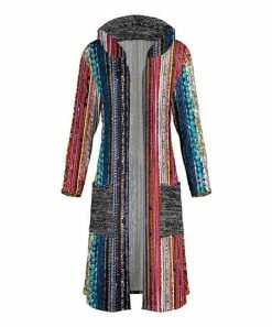 Lily | Gray Bead-Print Cable-Knit Pocket Hooded Duster - Women