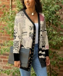 Lily | Cream & Black Collage Snap-Button Cardigan - Plus