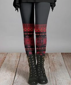 Lily | Black & Red Geometric Leggings - Plus