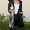 Lily | Black & White Houndstooth Color Block Pocket Hooded Sherpa Coat - Plus