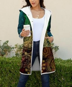 Lily | Blue & Red Patchwork Sherpa Longline Hooded Jacket - Plus