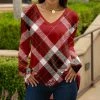 Lily | Red & White Plaid Long-Sleeve V-Neck Tunic - Plus