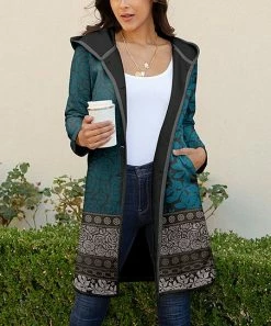 Lily | Blue & Gray Rose Tapestry Sherpa-Lined Hooded Jacket - Women & Plus