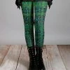Lily | Dark Green Plaid Sparkle-Print Leggings - Women