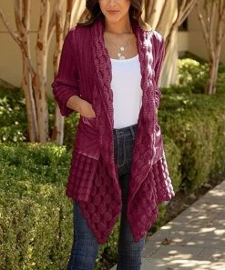 Lily | Dark Rose Asymmetric-Hem Open Cardigan - Women