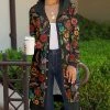 Lily | Black & Red Floral Long Hooded Button-Up Cardigan - Women