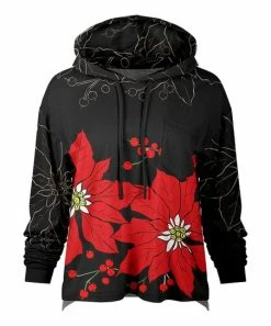 Lily | Black & Red Poinsettia Pocket-Accent Hoodie - Women