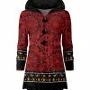Lily | Red & Black Medallion Velvet Button-Up Hooded Cardigan - Women