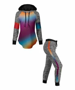 Lily | Black & Gray Gradient Active Hoodie & Side-Stripe Joggers - Plus