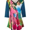 Lily | Pink & Blue Floral Stripe V-Neck Tunic - Women