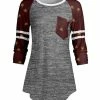 Lily | Gray & Red Floral Stripe Chest-Pocket Raglan Tunic - Women
