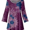 Lily | Purple & White Floral Long-Sleeve Tunic - Plus