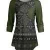 Lily | Green & Black Scarf-Print Chest-Pocket Raglan Tunic - Women