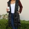 Lily | Black & Rust Abstract Hooded Sherpa Coat - Plus
