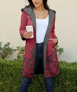 Lily | Red & Black Floral Hooded Jacket - Plus