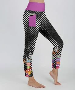 Lily | Black & Lavender Teacup Polka Dot Pocket High-Waist Leggings - Women