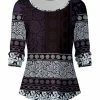 Lily | Purple & Gray Floral Long-Sleeve Scoop Neck Tee - Plus