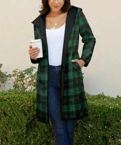 Lily | Green & Black Plaid Pocket Hooded Sherpa Coat - Plus