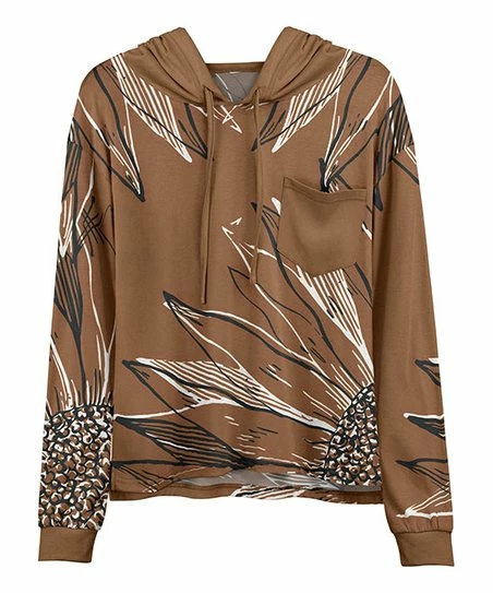 Lily | Brown & Cream Floral Hoodie - Women 1 Lily | Brown & Cream Floral Hoodie - Women