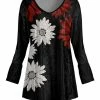 Lily | Black & Red Floral Drape V-Neck Velvet Tunic - Plus
