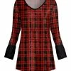 Lily | Red & Black Plaid Drape V-Neck Velvet Tunic - Women
