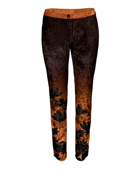Lily | Brown & Orange Floral Velvet Leggings - Plus 1 Lily | Brown & Orange Floral Velvet Leggings - Plus