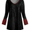 Lily | Black & Red Floral-Contrast Velvet Flare-Hem V-Neck Tunic - Plus