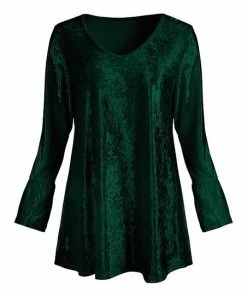Lily | Green Velvet Flare-Hem V-Neck Tunic - Plus