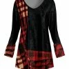 Lily | Black & Red Plaid Color-Block Velvet Flare-Hem V-Neck Tunic - Plus