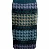 Lily | Teal & Lavender Houndstooth Color Block Velvet Pencil Skirt - Plus