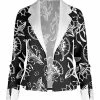 Lily | Black & White Floral French Cuff Lapel-Collar Blazer - Women